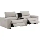 Picasso Power Motion Console Loveseat in Silver Grey Top Grain Leather